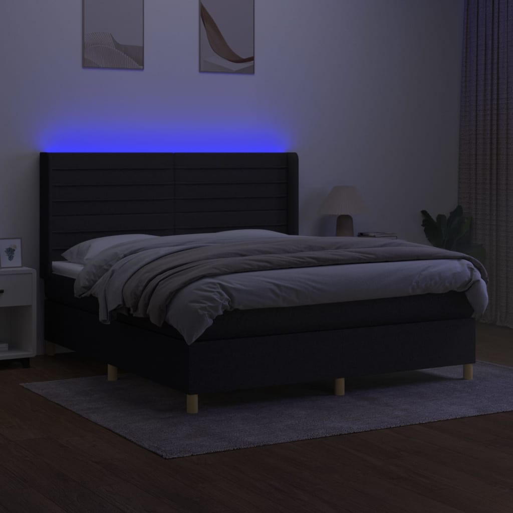 Κρεβάτι Boxspring με Στρώμα & LED Μαύρο 160x200 εκ. Υφασμάτινο