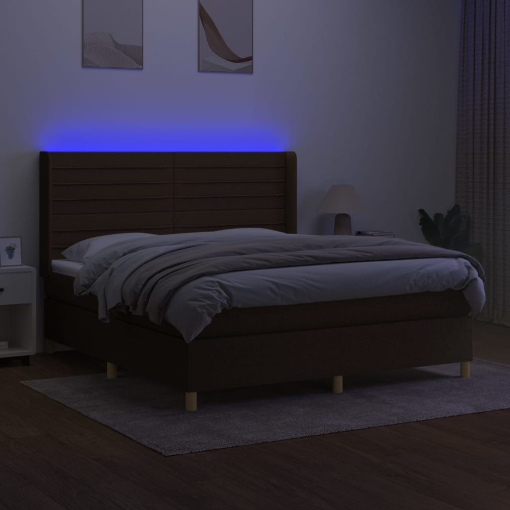 Κρεβάτι Boxspring με Στρώμα & LED Σκ.Καφέ 160x200εκ. Υφασμάτινο - Pakobazaar