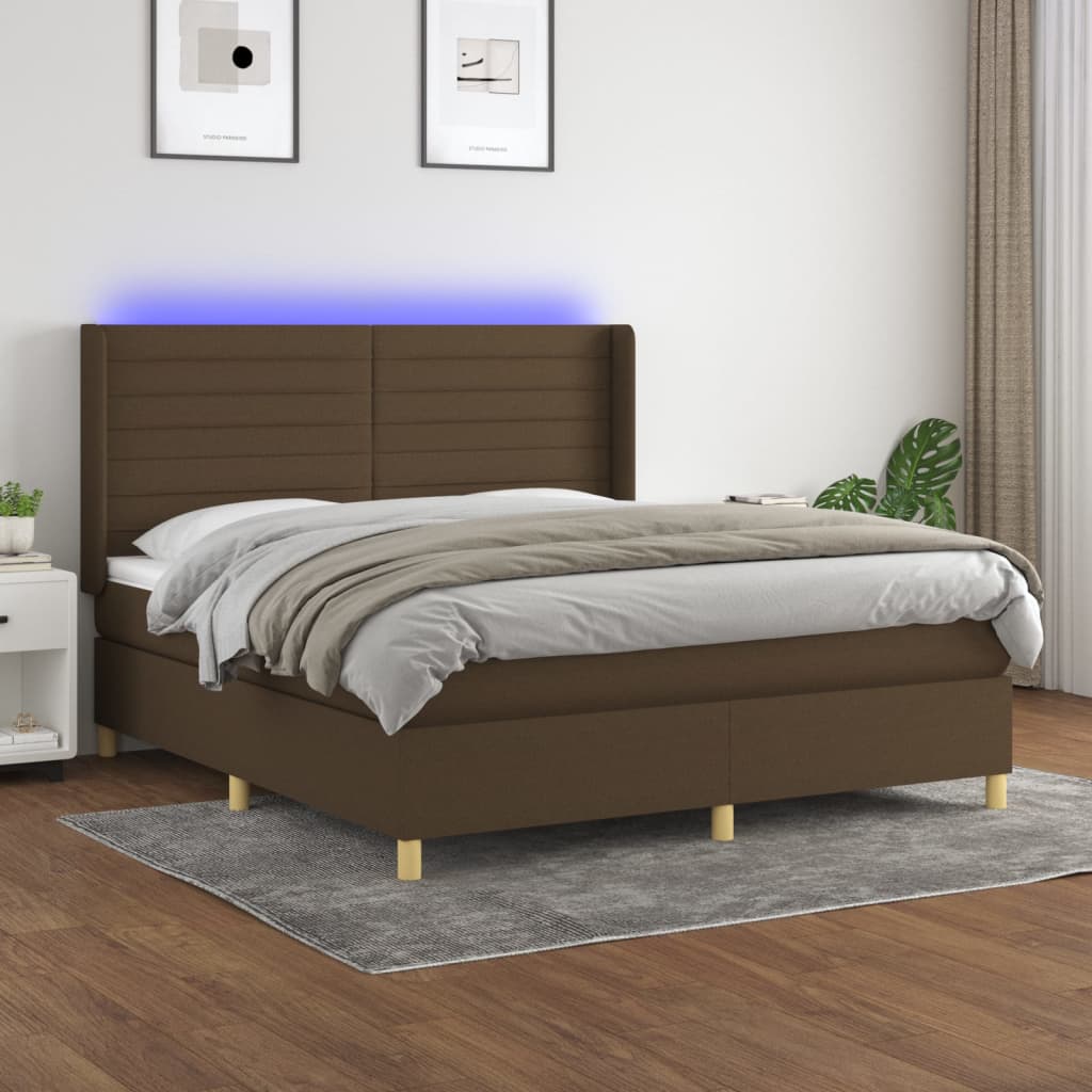 Κρεβάτι Boxspring με Στρώμα & LED Σκ.Καφέ 160x200εκ. Υφασμάτινο - Pakobazaar