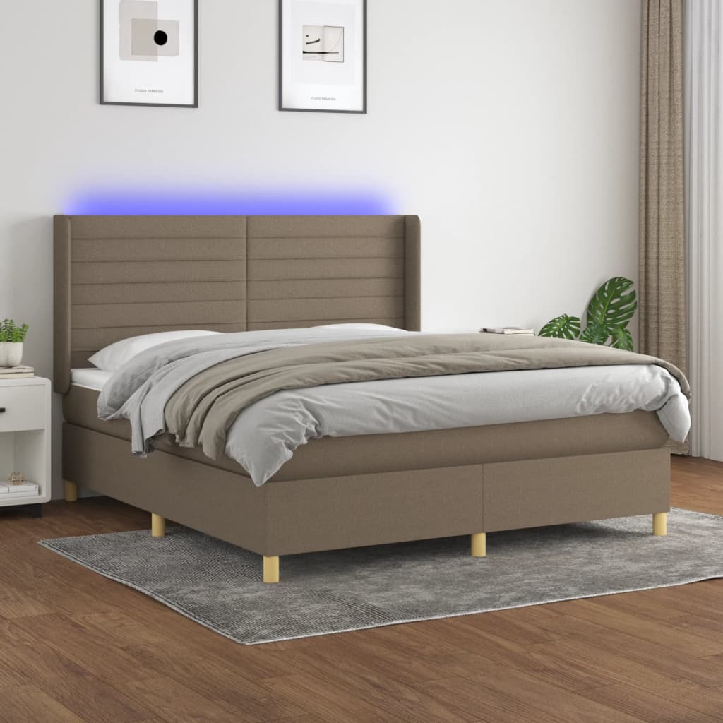 Κρεβάτι Boxspring με Στρώμα & LED Taupe 160x200 εκ. Υφασμάτινο