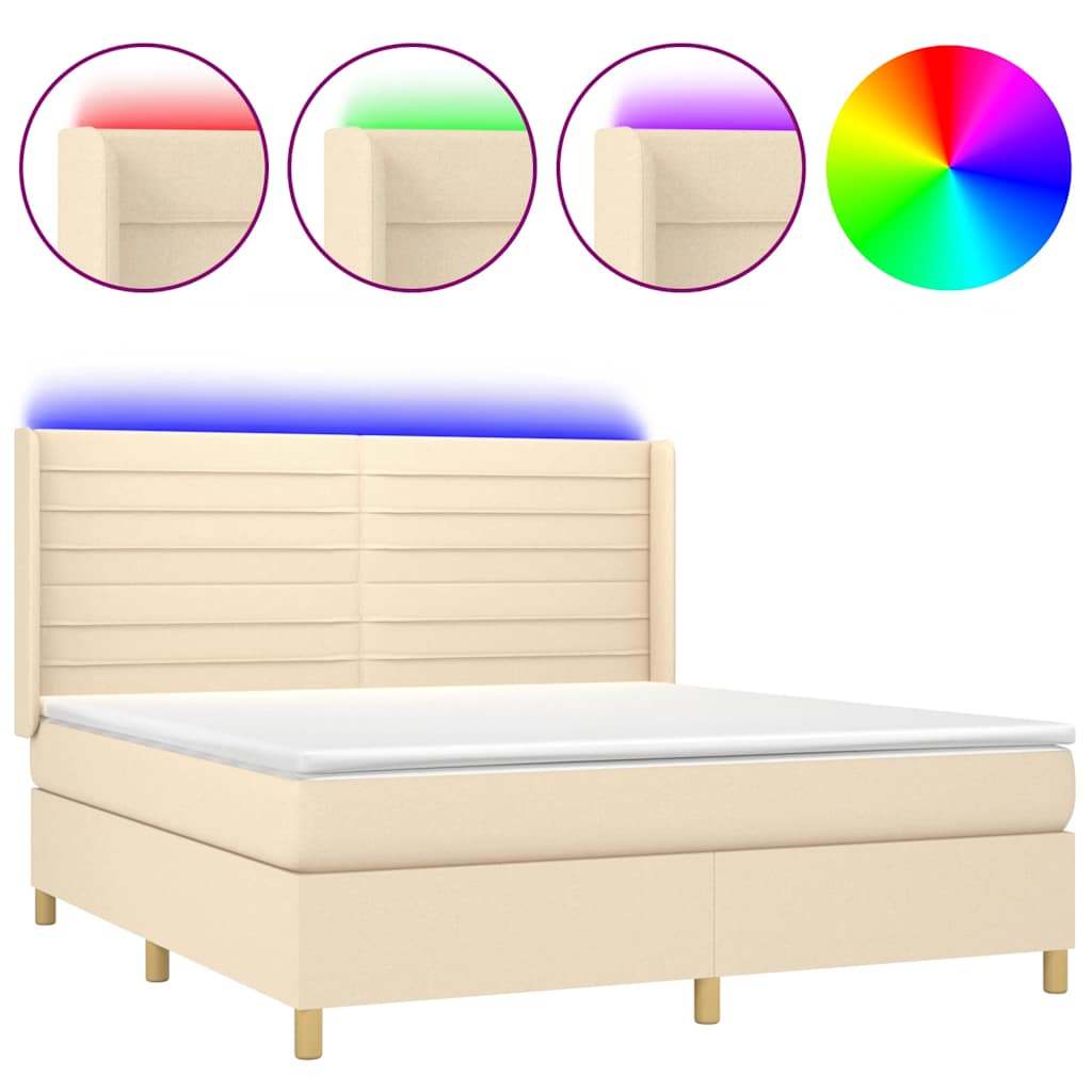 Κρεβάτι Boxspring με Στρώμα & LED Κρεμ 160x200 εκ. Υφασμάτινο