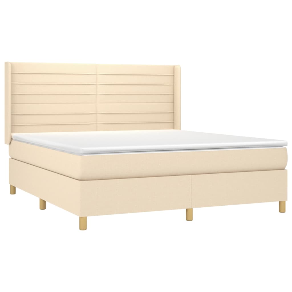 Κρεβάτι Boxspring με Στρώμα & LED Κρεμ 160x200 εκ. Υφασμάτινο