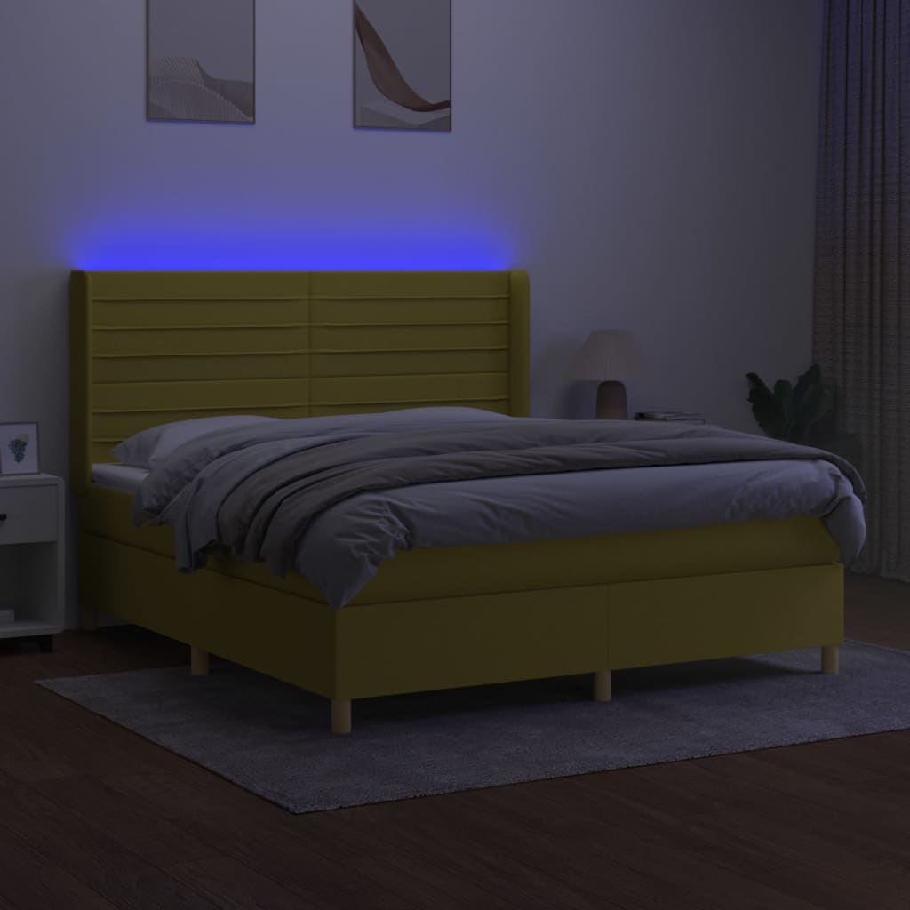 Κρεβάτι Boxspring με Στρώμα & LED Πράσινο 160x200 εκ Υφασμάτινο