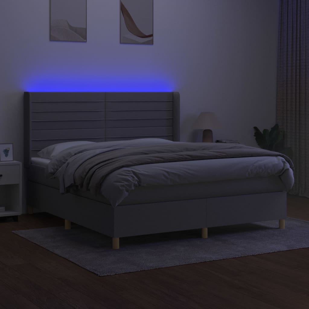 Κρεβάτι Boxspring με Στρώμα & LED Αν.Γκρι 180x200εκ. Υφασμάτινο
