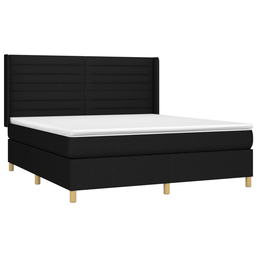 Κρεβάτι Boxspring με Στρώμα & LED Μαύρο 180x200 εκ. Υφασμάτινο