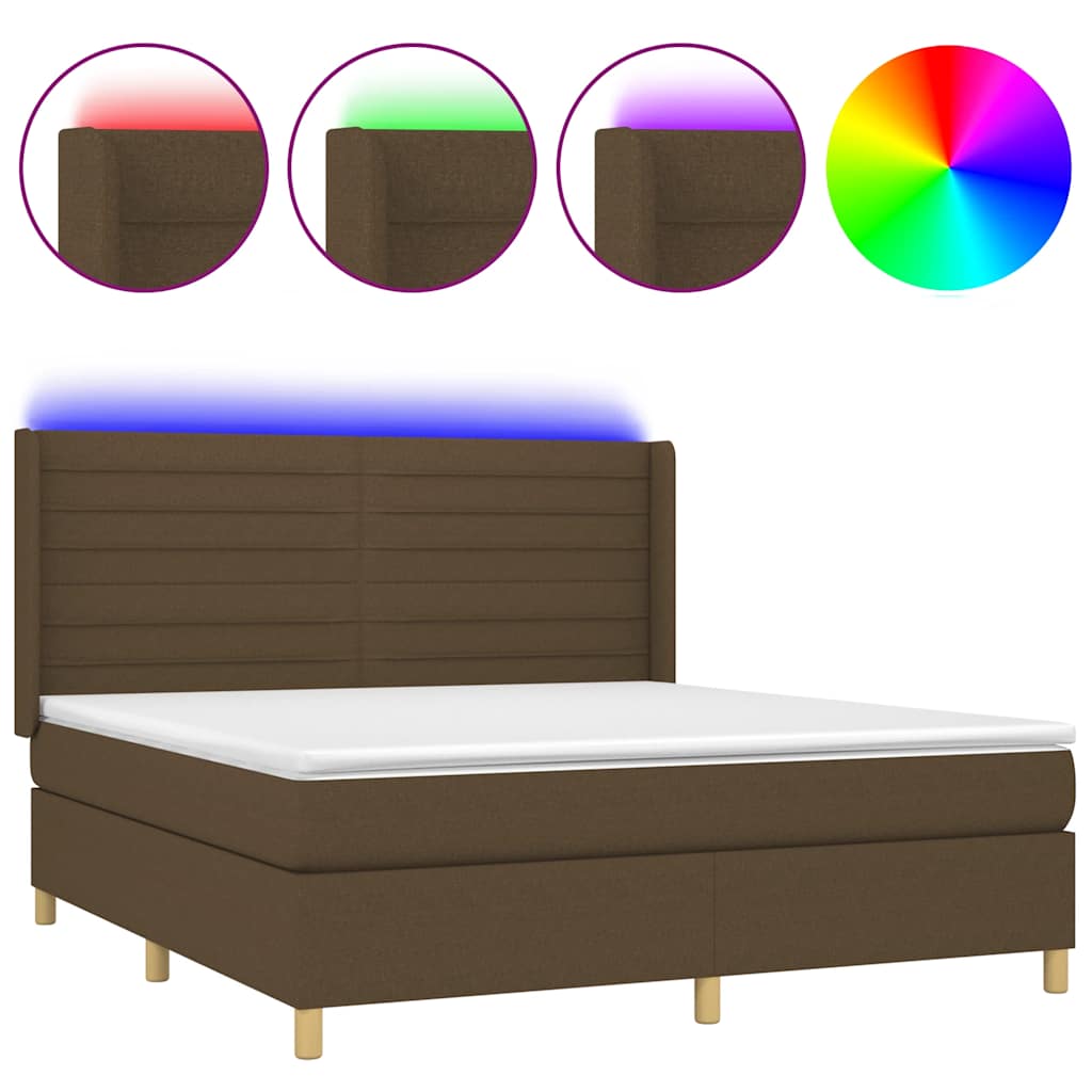 Κρεβάτι Boxspring με Στρώμα & LED Σκ.Καφέ 180x200εκ. Υφασμάτινο - Pakobazaar