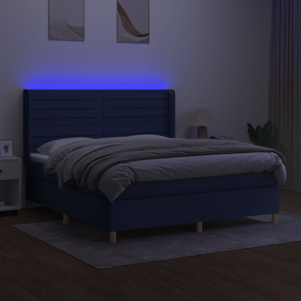 Κρεβάτι Boxspring με Στρώμα & LED Μπλε 180x200 εκ. Υφασμάτινο