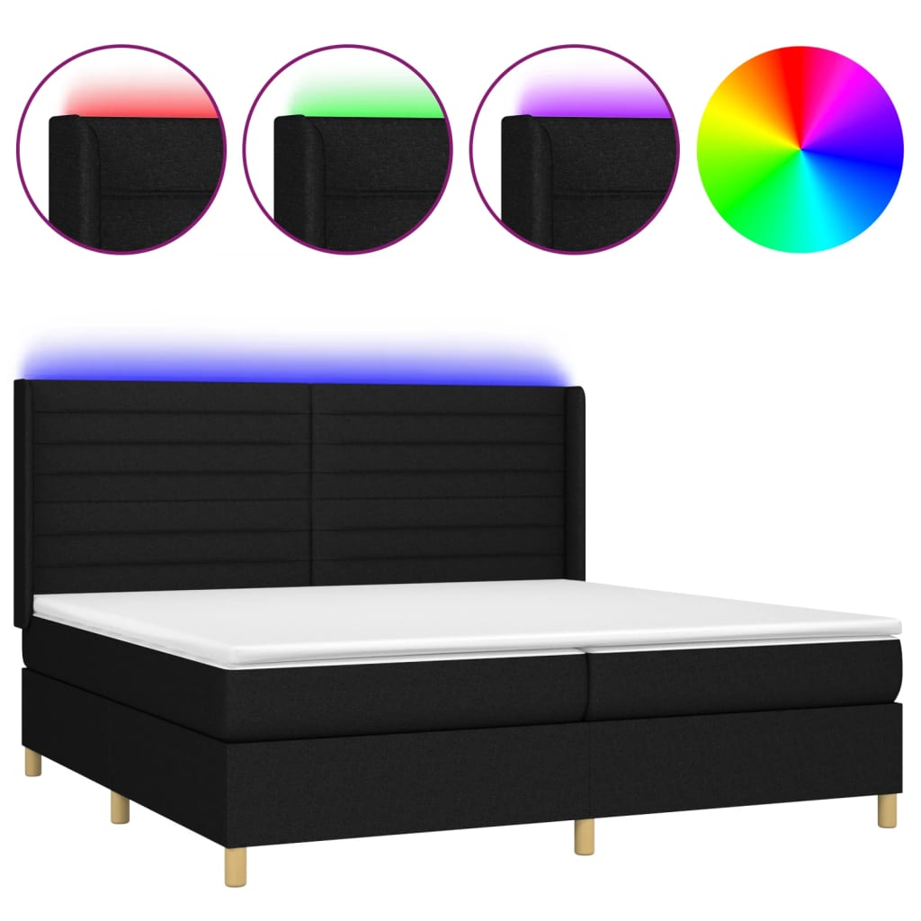 Κρεβάτι Boxspring με Στρώμα & LED Μαύρο 200x200 εκ. Υφασμάτινο