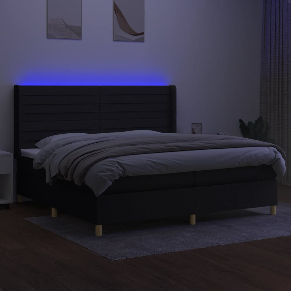 Κρεβάτι Boxspring με Στρώμα & LED Μαύρο 200x200 εκ. Υφασμάτινο