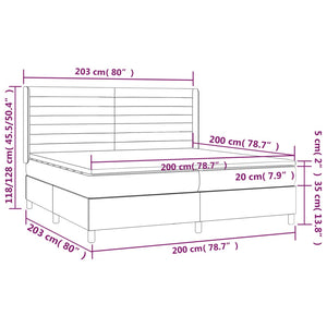 Κρεβάτι Boxspring με Στρώμα & LED Μαύρο 200x200 εκ. Υφασμάτινο