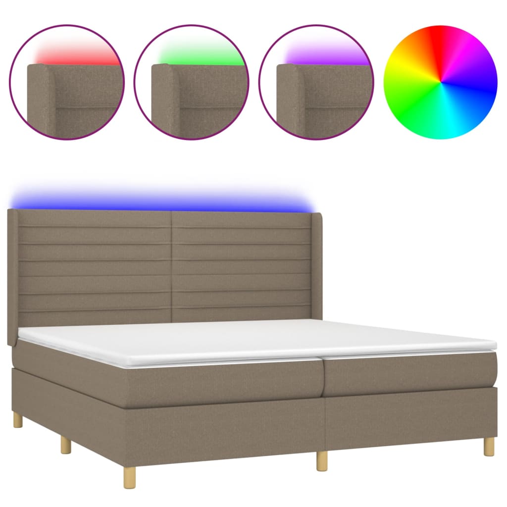 Κρεβάτι Boxspring με Στρώμα & LED Taupe 200x200 εκ. Υφασμάτινο