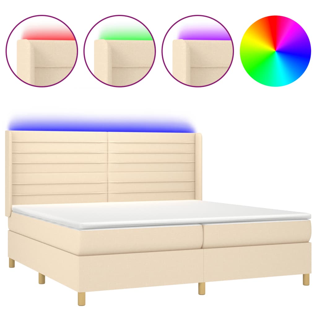 Κρεβάτι Boxspring με Στρώμα & LED Κρεμ 200x200 εκ. Υφασμάτινο