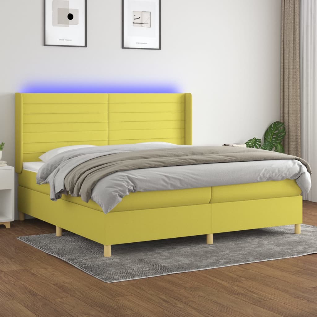 Κρεβάτι Boxspring με Στρώμα & LED Πράσινο 200x200 εκ Υφασμάτινο