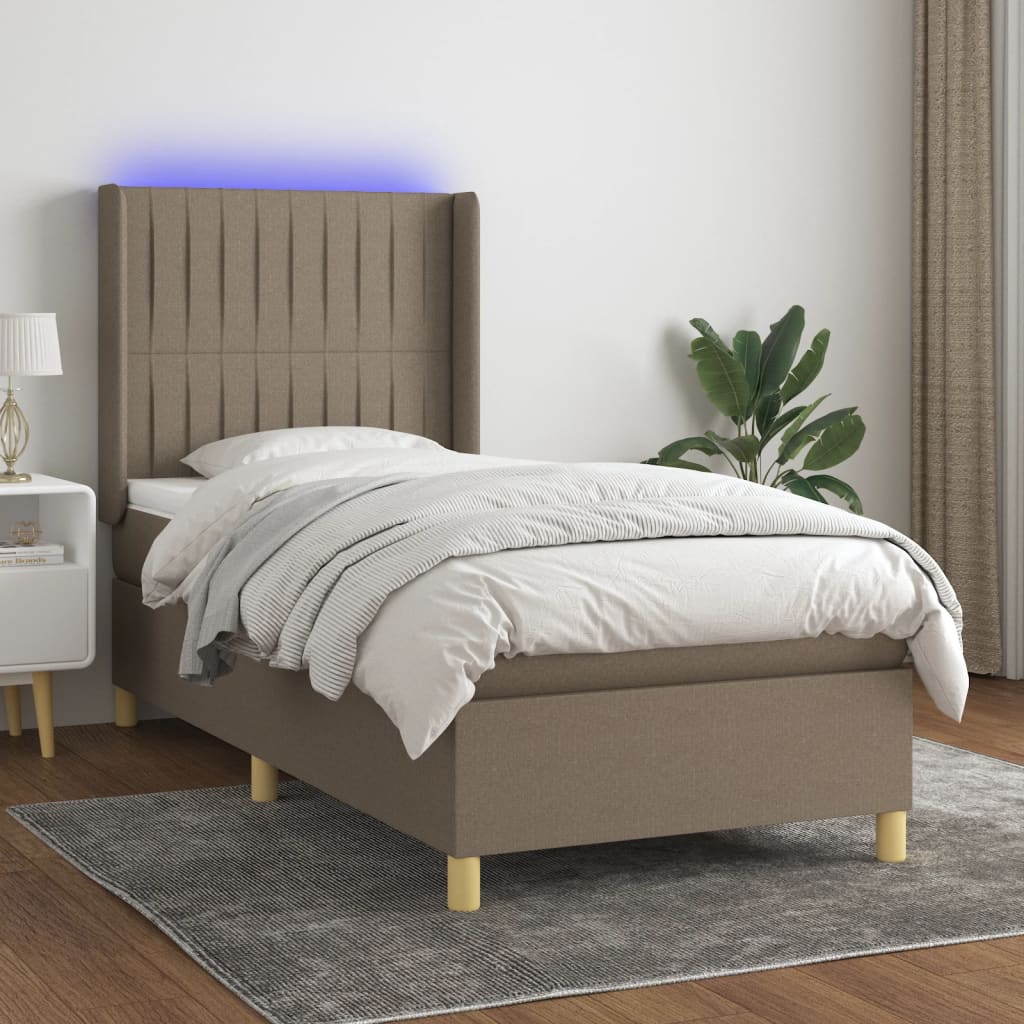Κρεβάτι Boxspring με Στρώμα & LED Taupe 80x200 εκ. Υφασμάτινο