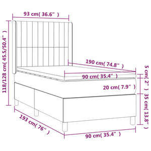 Κρεβάτι Boxspring με Στρώμα & LED Κρεμ 90x190 εκ. Υφασμάτινο