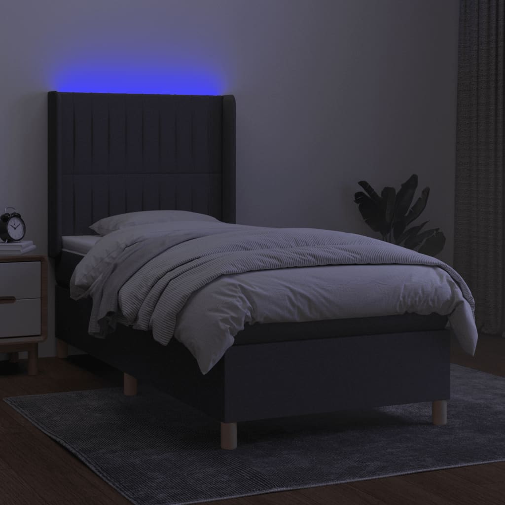 Κρεβάτι Boxspring με Στρώμα & LED Σκ.Γκρι 90x200 εκ. Υφασμάτινο