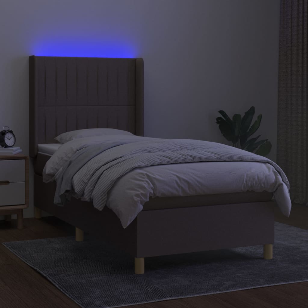 Κρεβάτι Boxspring με Στρώμα & LED Taupe 90x200 εκ. Υφασμάτινο