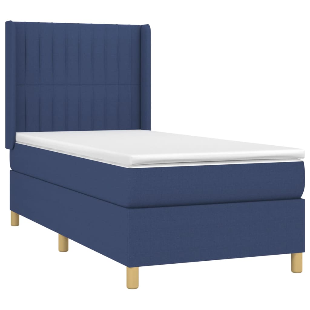 Κρεβάτι Boxspring με Στρώμα & LED Μπλε 90x200 εκ. Υφασμάτινο