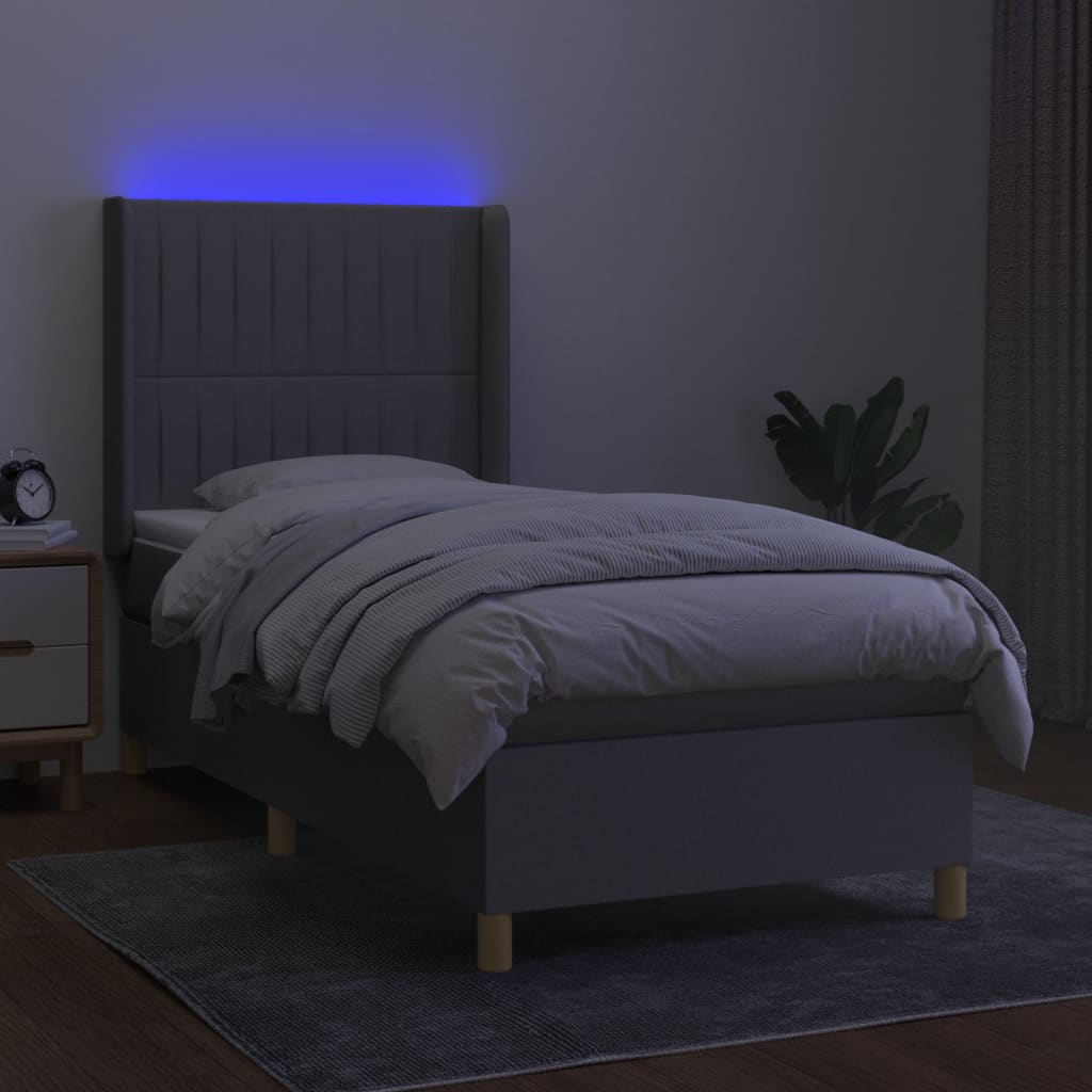 Κρεβάτι Boxspring με Στρώμα & LED Αν.Γκρι 100x200εκ. Υφασμάτινο