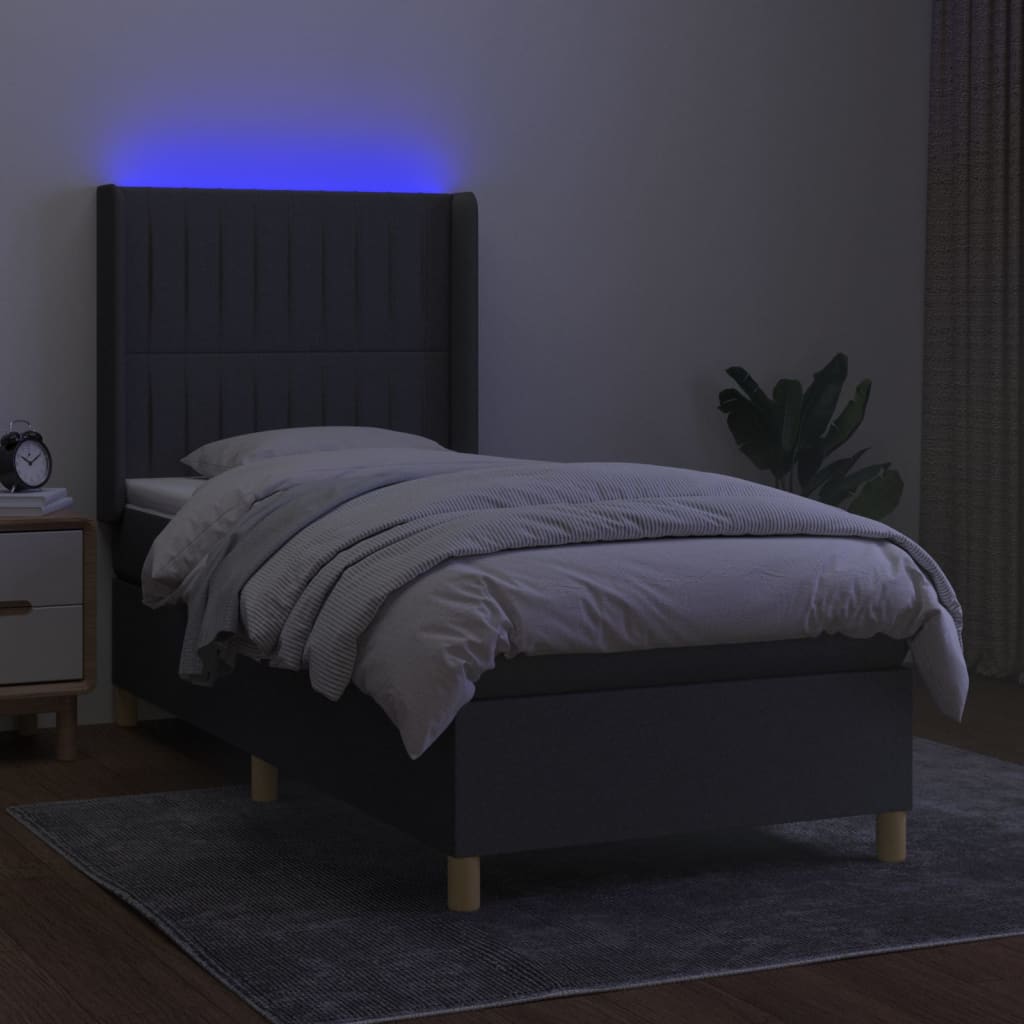 Κρεβάτι Boxspring με Στρώμα & LED Σκ.Γκρι 100x200 εκ Υφασμάτινο