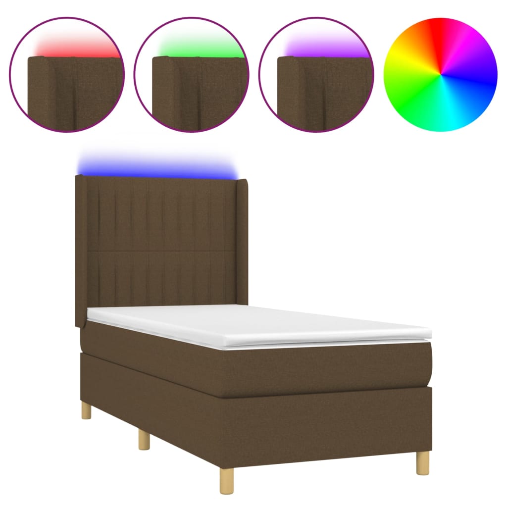 Κρεβάτι Boxspring με Στρώμα & LED Σκ.Καφέ 100x200 εκ Υφασμάτινο
