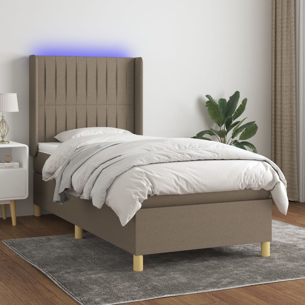 Κρεβάτι Boxspring με Στρώμα & LED Taupe 100x200 εκ. Υφασμάτινο - Pakobazaar