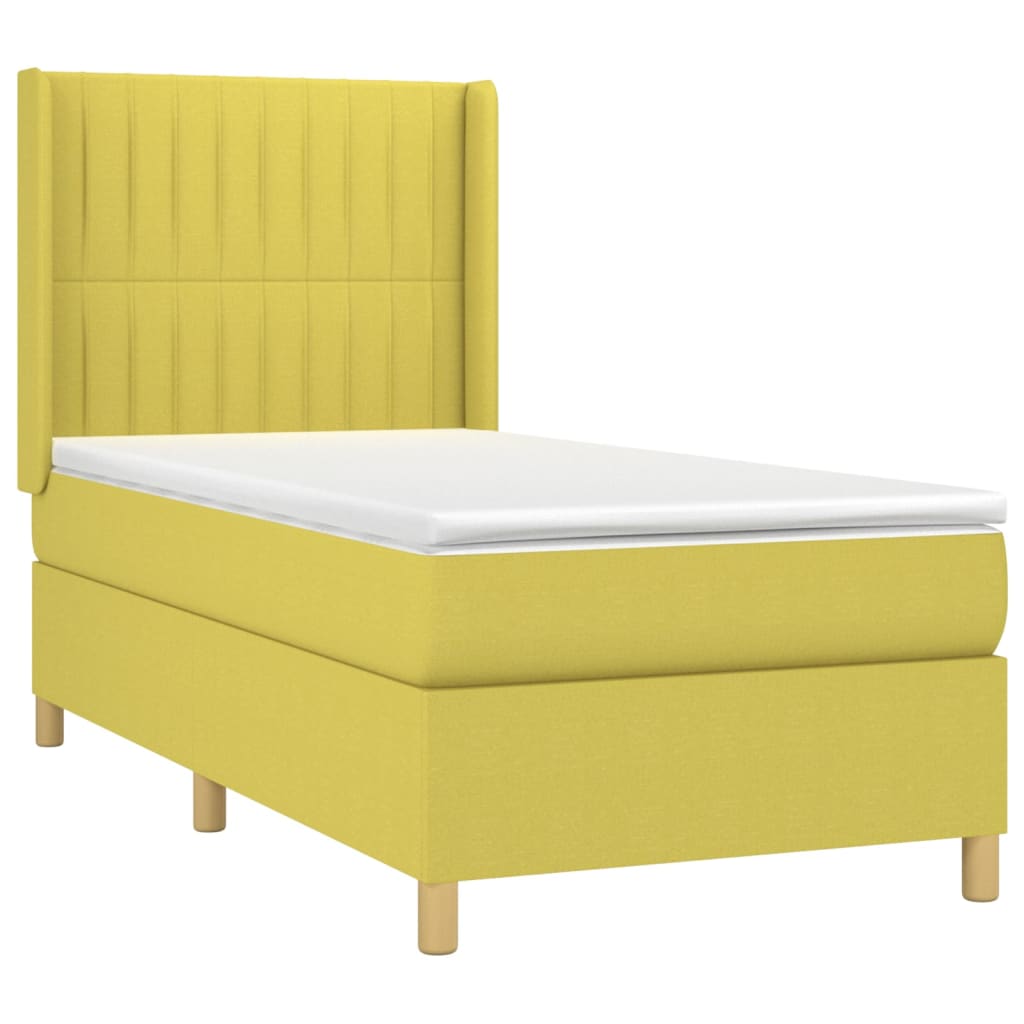 Κρεβάτι Boxspring με Στρώμα & LED Πράσινο 100x200 εκ Υφασμάτινο