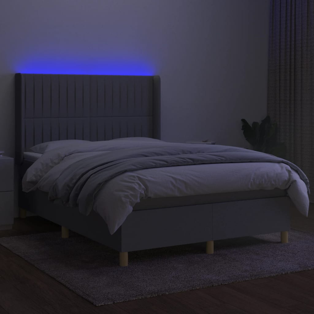 Κρεβάτι Boxspring με Στρώμα & LED Αν.Γκρι 140x190εκ. Υφασμάτινο