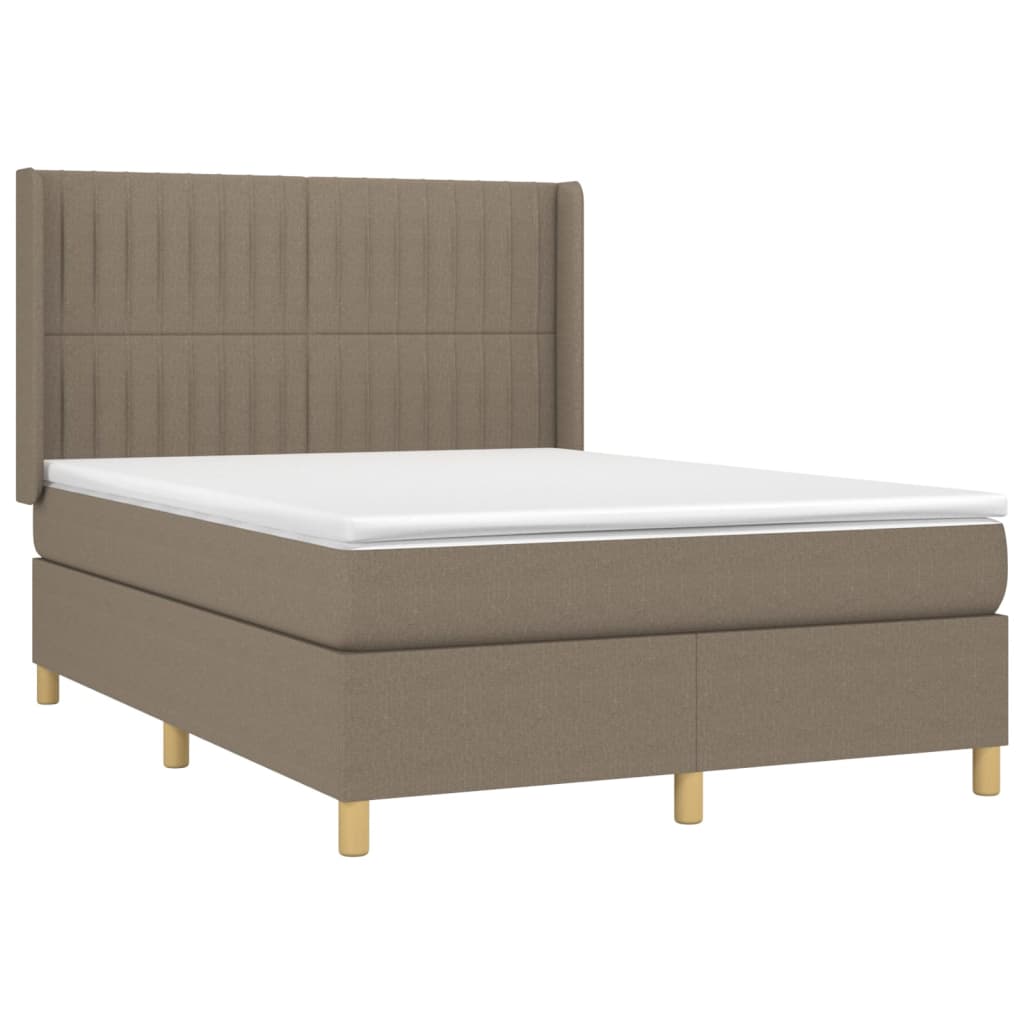 Κρεβάτι Boxspring με Στρώμα & LED Taupe 140x190 εκ. Υφασμάτινο
