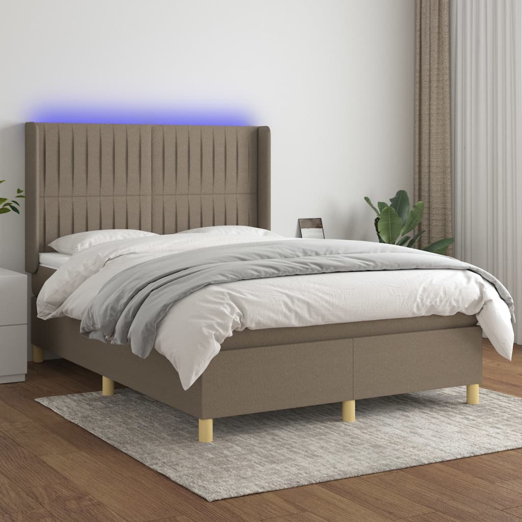 Κρεβάτι Boxspring με Στρώμα & LED Taupe 140x190 εκ. Υφασμάτινο