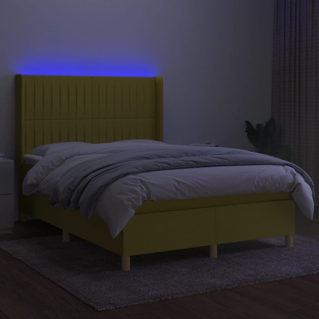 Κρεβάτι Boxspring με Στρώμα & LED Πράσινο 140x190 εκ Υφασμάτινο