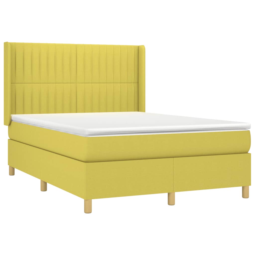 Κρεβάτι Boxspring με Στρώμα & LED Πράσινο 140x190 εκ Υφασμάτινο