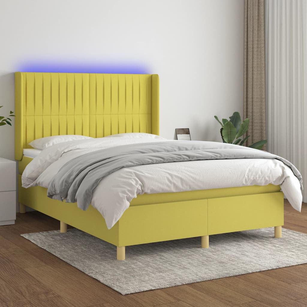 Κρεβάτι Boxspring με Στρώμα & LED Πράσινο 140x190 εκ Υφασμάτινο