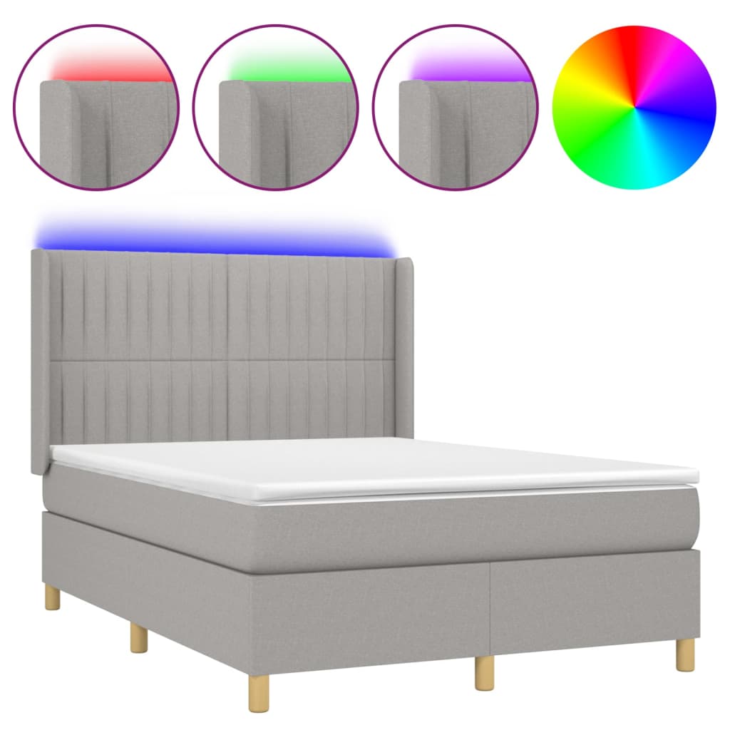 Κρεβάτι Boxspring με Στρώμα & LED Αν.Γκρι 140x200εκ. Υφασμάτινο