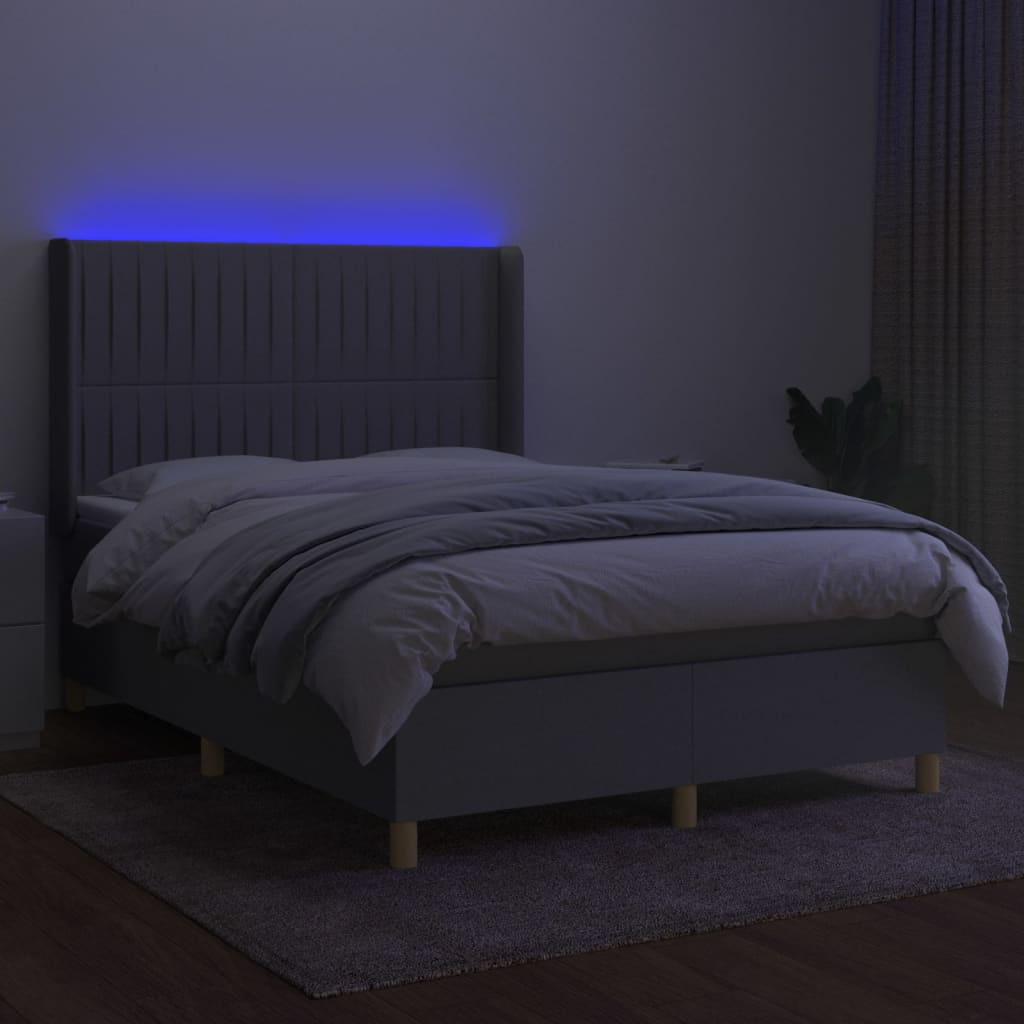 Κρεβάτι Boxspring με Στρώμα & LED Αν.Γκρι 140x200εκ. Υφασμάτινο