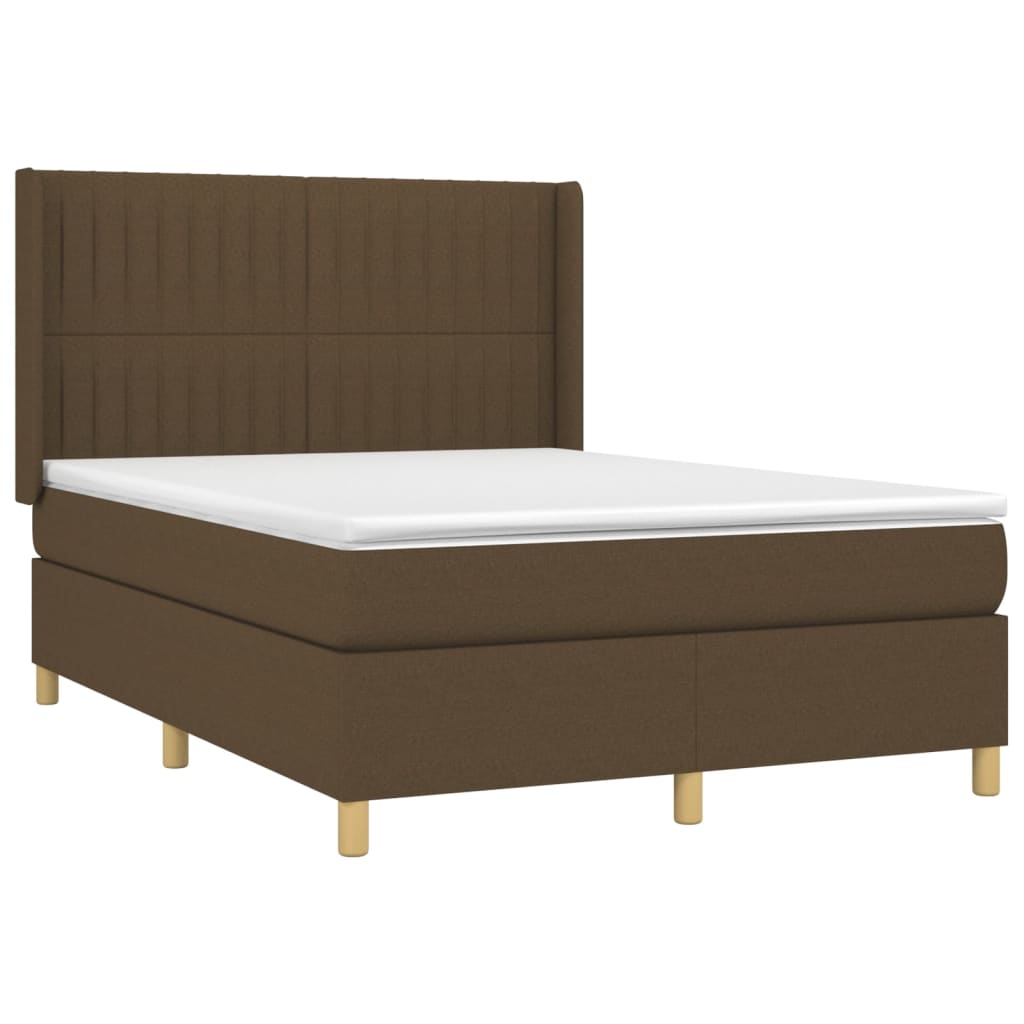 Κρεβάτι Boxspring με Στρώμα & LED Σκ.Καφέ 140x200 εκ Υφασμάτινο - Pakobazaar