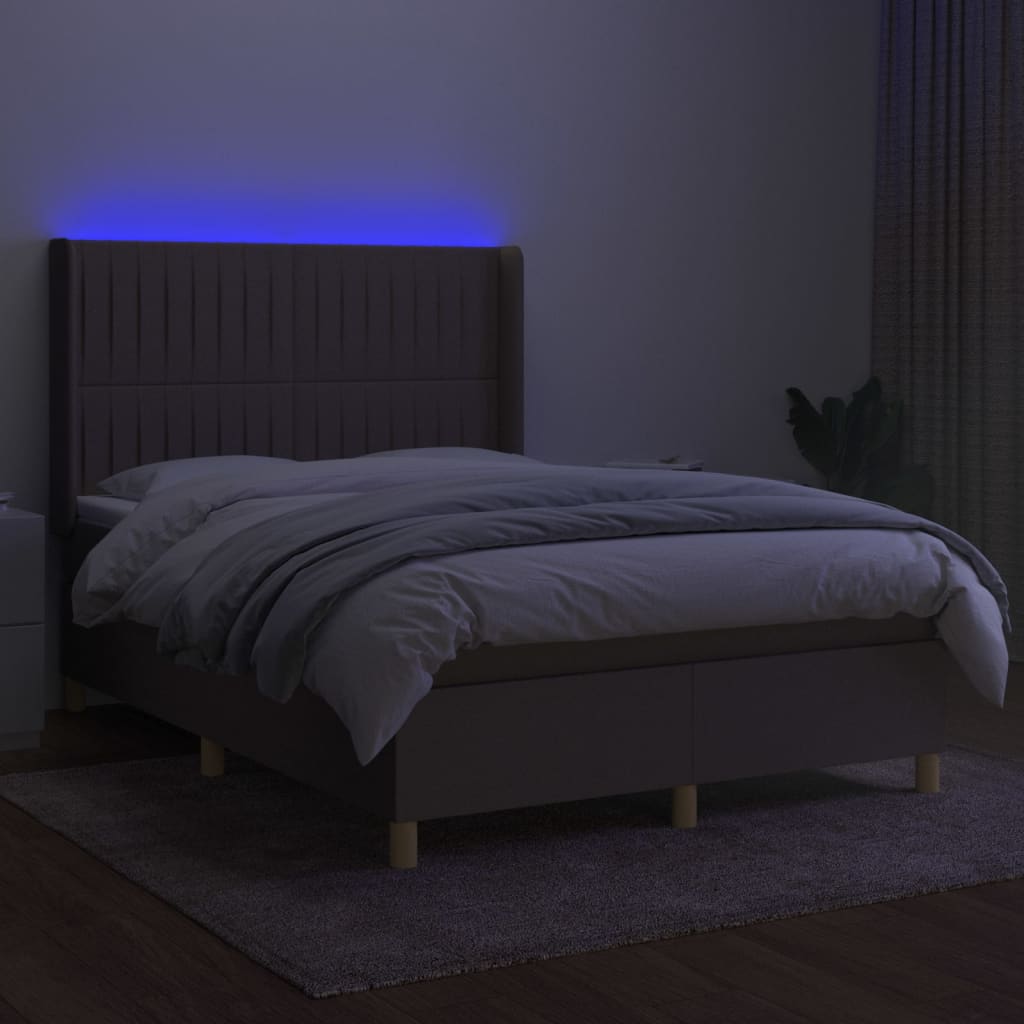Κρεβάτι Boxspring με Στρώμα & LED Taupe 140x200 εκ. Υφασμάτινο