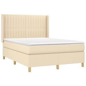 Κρεβάτι Boxspring με Στρώμα & LED Κρεμ 140x200 εκ. Υφασμάτινο