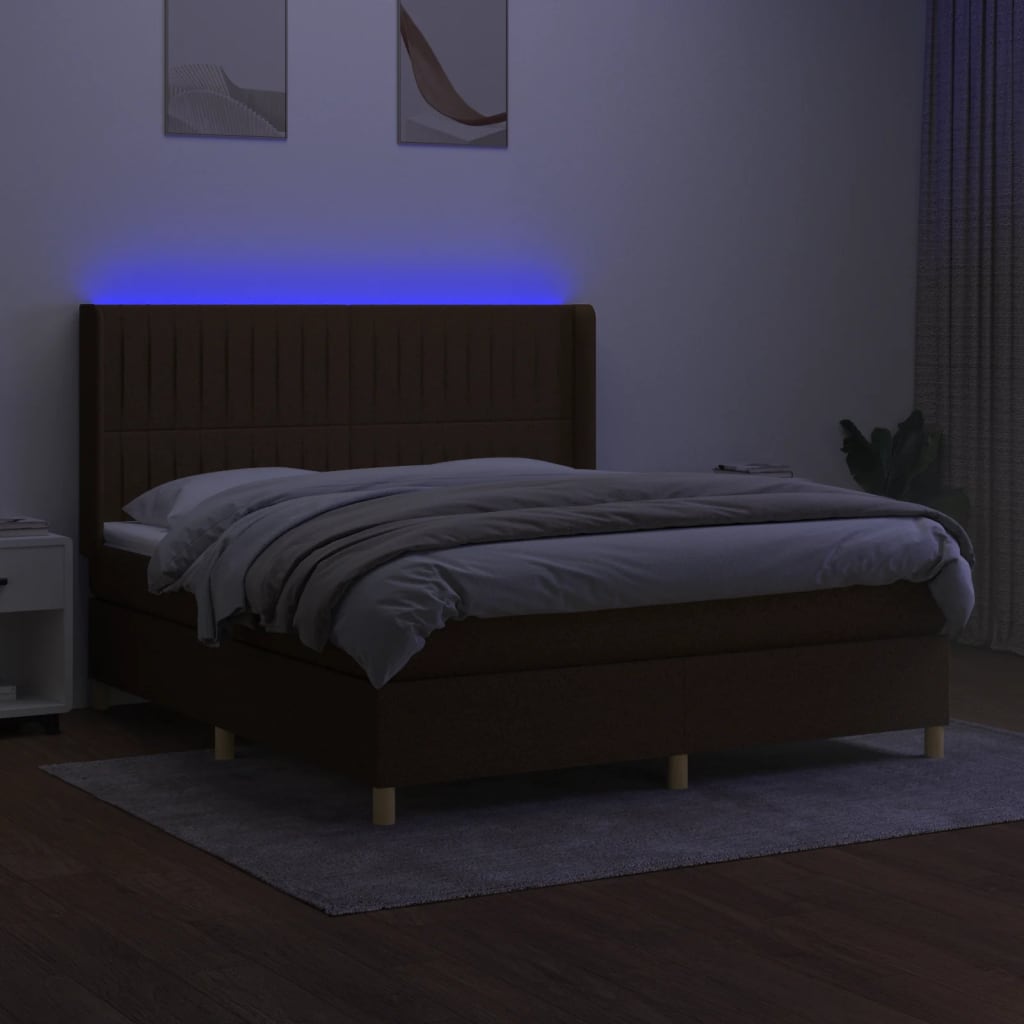 Κρεβάτι Boxspring με Στρώμα & LED Σκ.Καφέ 160x200εκ. Υφασμάτινο - Pakobazaar