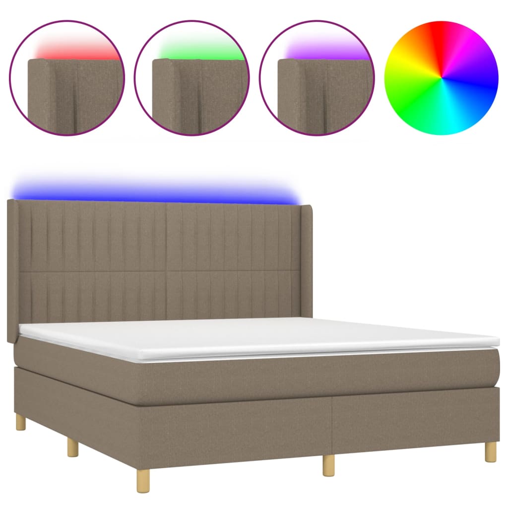 Κρεβάτι Boxspring με Στρώμα & LED Taupe 160x200 εκ. Υφασμάτινο