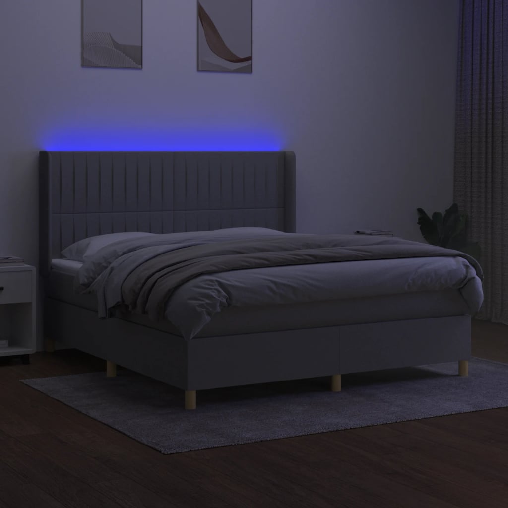 Κρεβάτι Boxspring με Στρώμα & LED Αν.Γκρι 180x200εκ. Υφασμάτινο