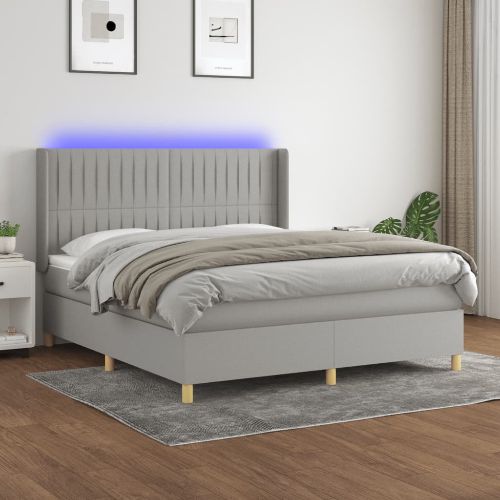 Κρεβάτι Boxspring με Στρώμα & LED Αν.Γκρι 180x200εκ. Υφασμάτινο