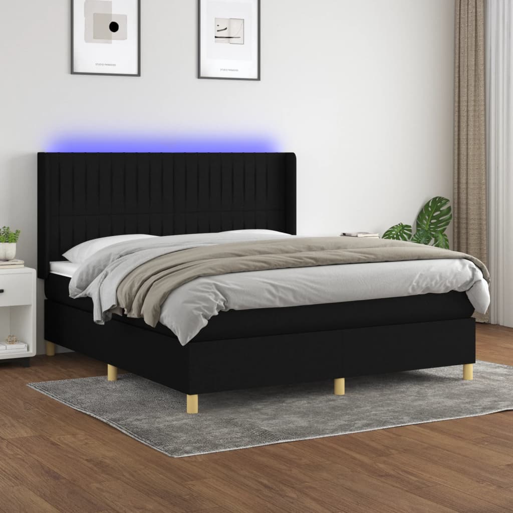 Κρεβάτι Boxspring με Στρώμα & LED Μαύρο 180x200 εκ. Υφασμάτινο