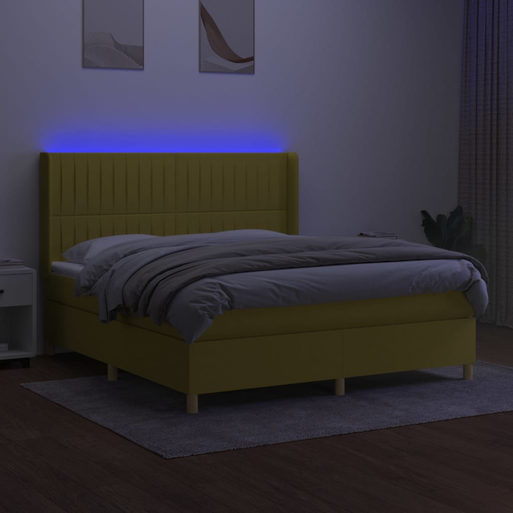 Κρεβάτι Boxspring με Στρώμα & LED Πράσινο 180x200 εκ Υφασμάτινο - Pakobazaar