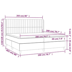 Κρεβάτι Boxspring με Στρώμα & LED Αν.Γκρι 200x200εκ. Υφασμάτινο