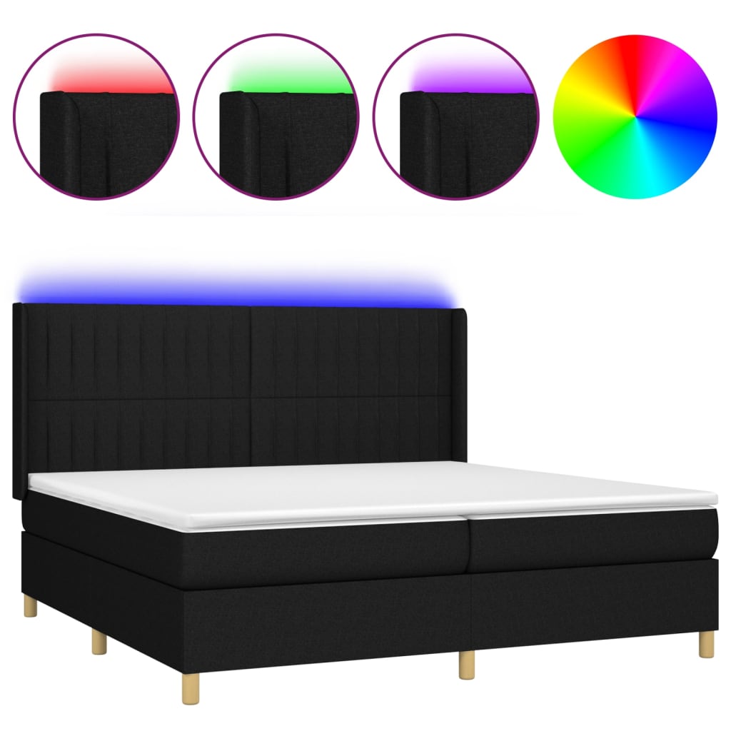Κρεβάτι Boxspring με Στρώμα & LED Μαύρο 200x200 εκ. Υφασμάτινο