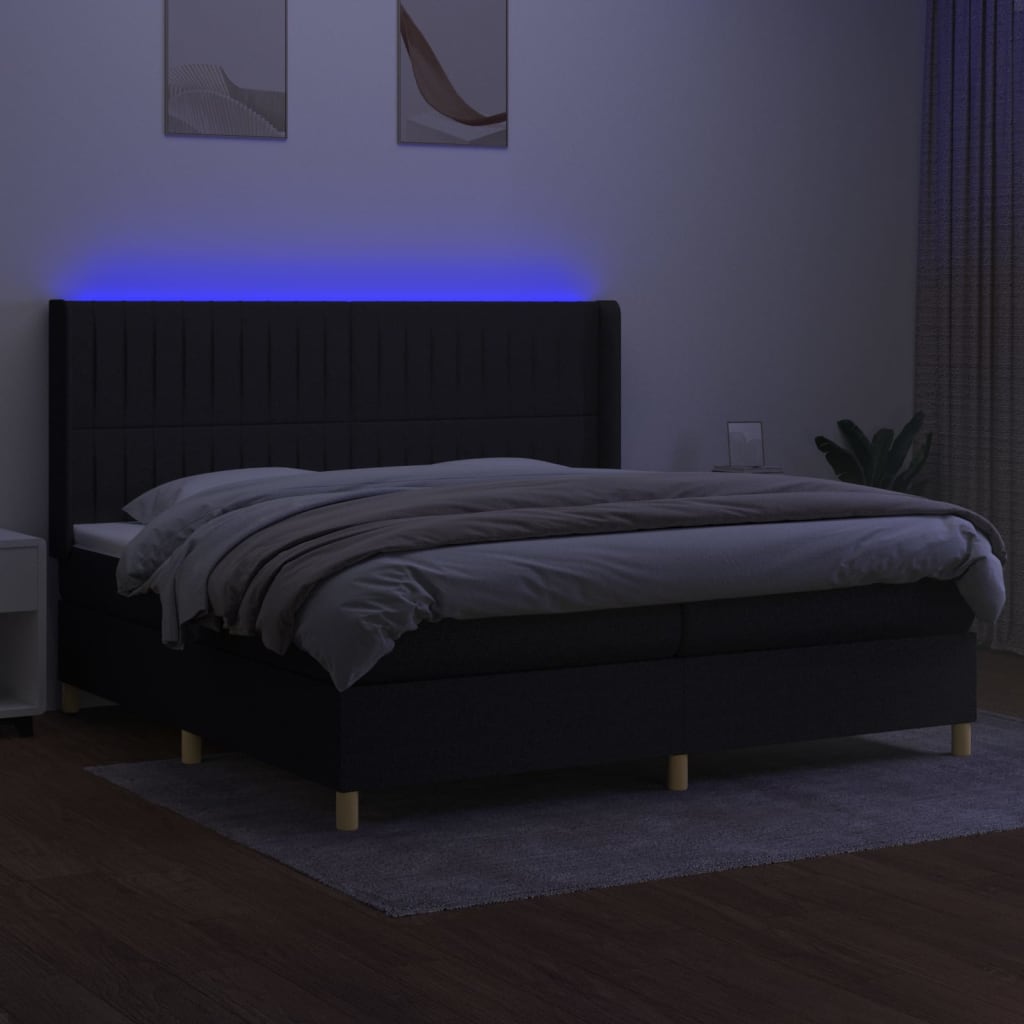 Κρεβάτι Boxspring με Στρώμα & LED Μαύρο 200x200 εκ. Υφασμάτινο