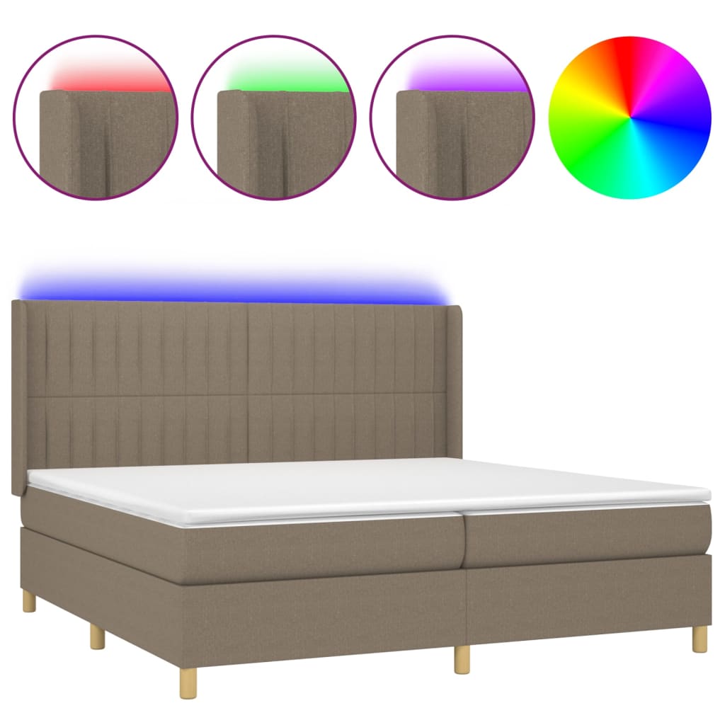 Κρεβάτι Boxspring με Στρώμα & LED Taupe 200x200 εκ. Υφασμάτινο