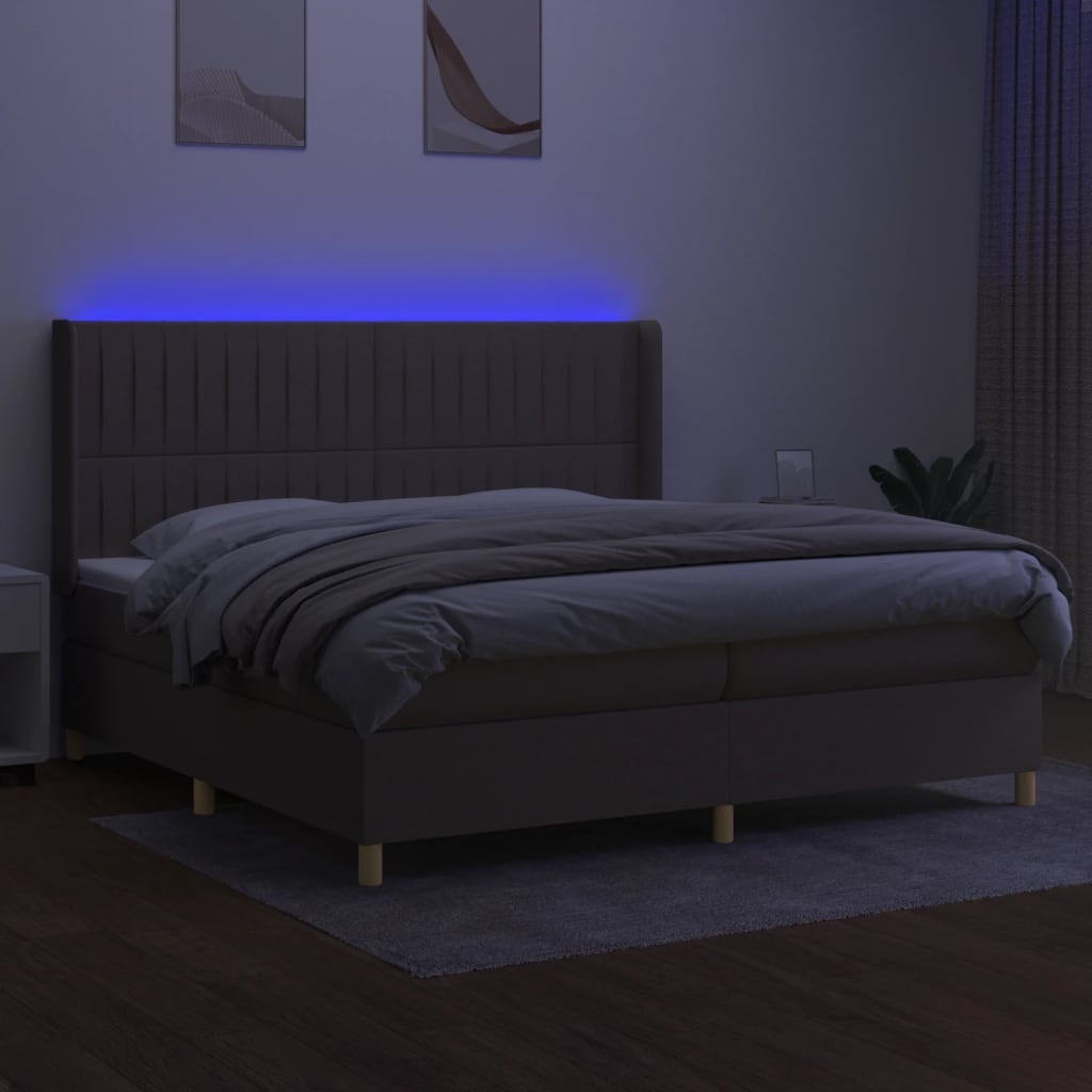 Κρεβάτι Boxspring με Στρώμα & LED Taupe 200x200 εκ. Υφασμάτινο