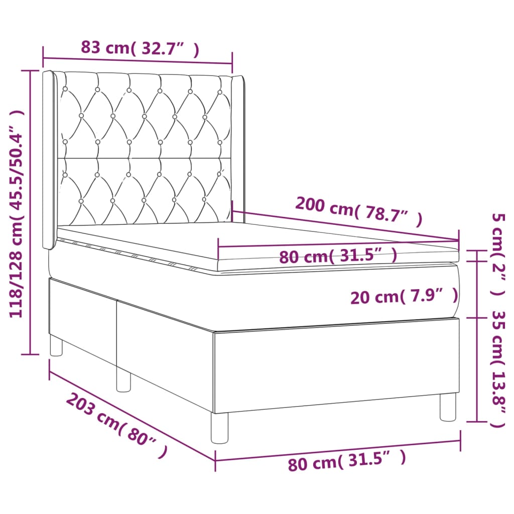 Κρεβάτι Boxspring με Στρώμα & LED Σκ.Καφέ 80x200 εκ. Υφασμάτινο